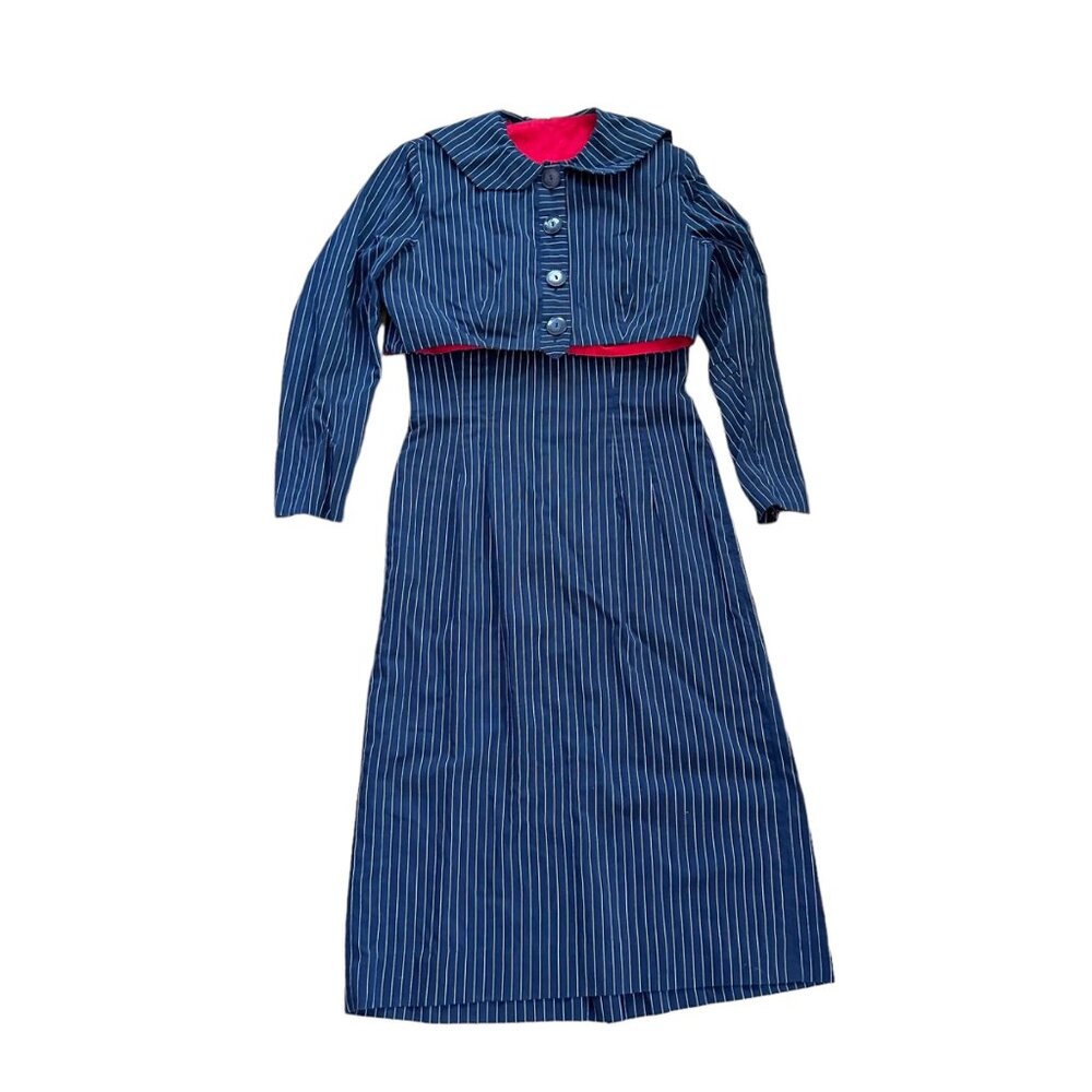 Vintage 60s Betty Barclay Jacket Dress S Navy Blue Stripe Column Sheath FLAWED